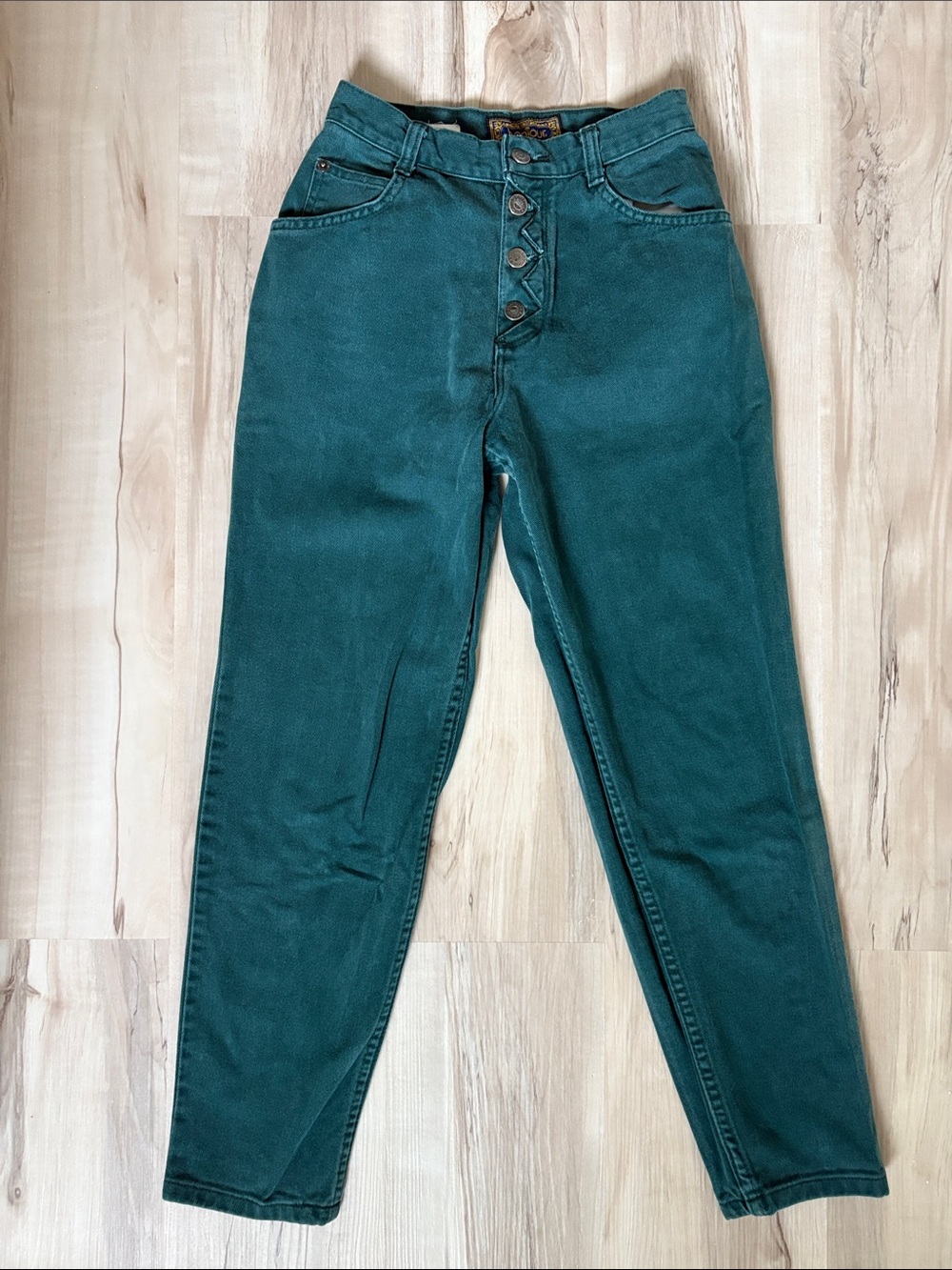 VTG Bonjour Green High Waisted Button Fly Denim Jeans Sz 5/6P